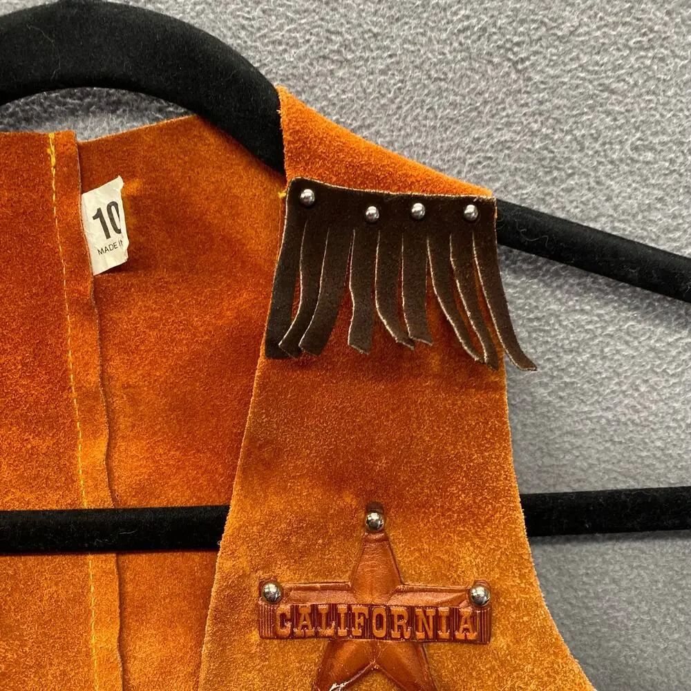 Vtg? Suede Leather Fringe Sheriff Cowboy Cowgirl Costume Vest Kids 10 California